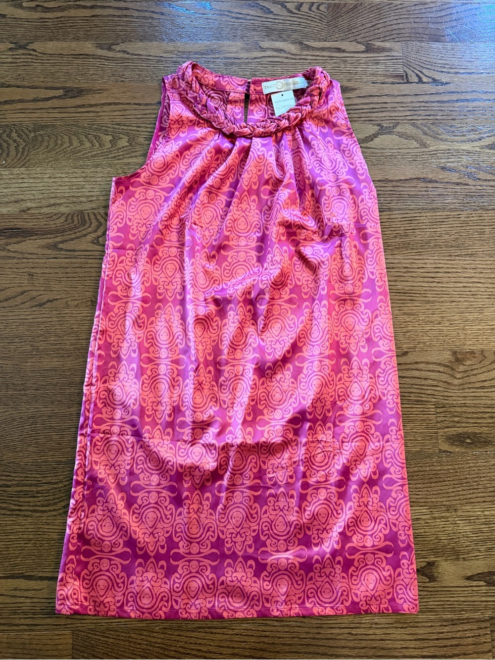 Tracy Negoshian Pink Patterned Sleeveless Shift Dress, Sz L
